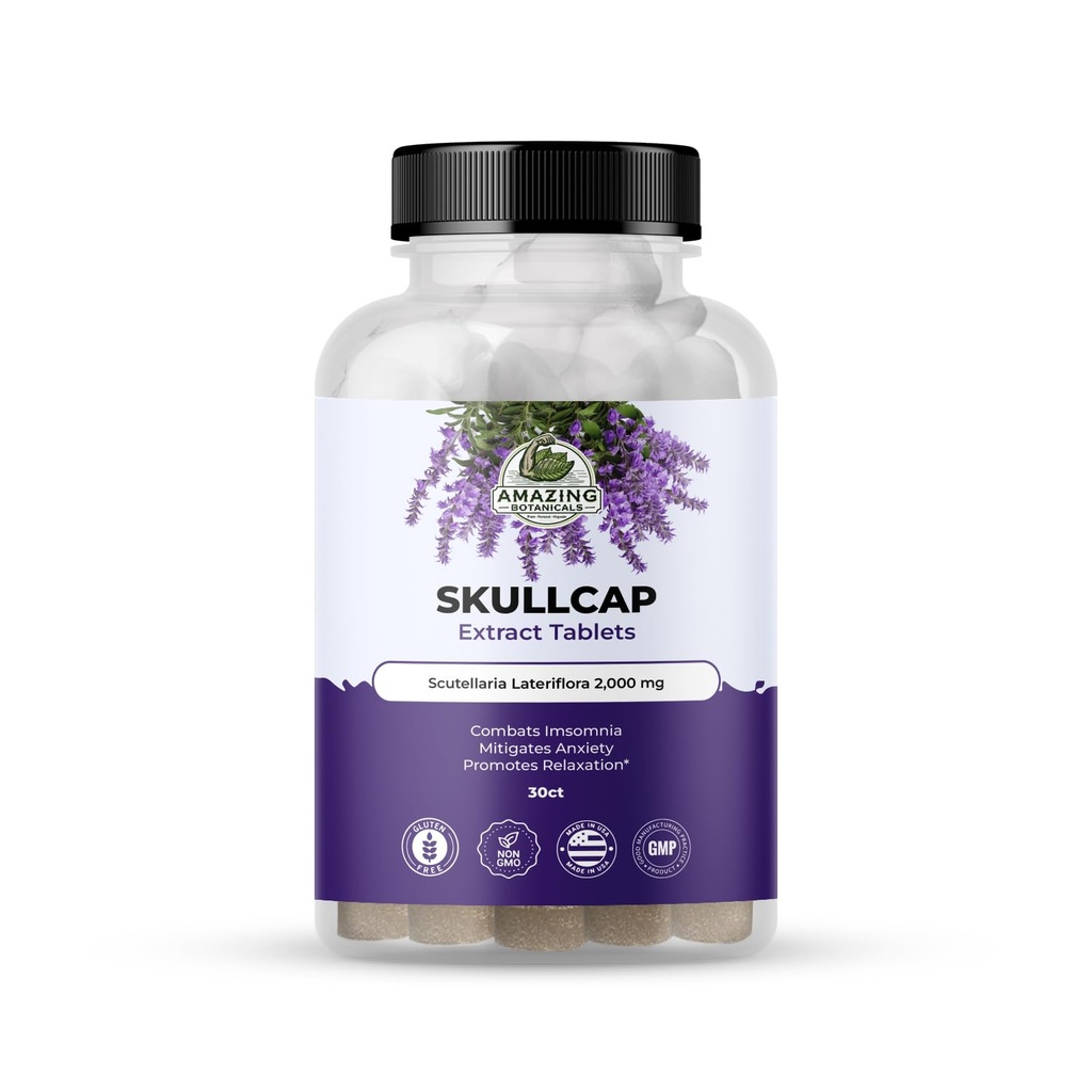 Stupefacenti Botanicals Skullcap 10X Extract Compresse 2000 mg - Integratore di erbe ad alta potenza per il relax e il benessere - 30 compresse