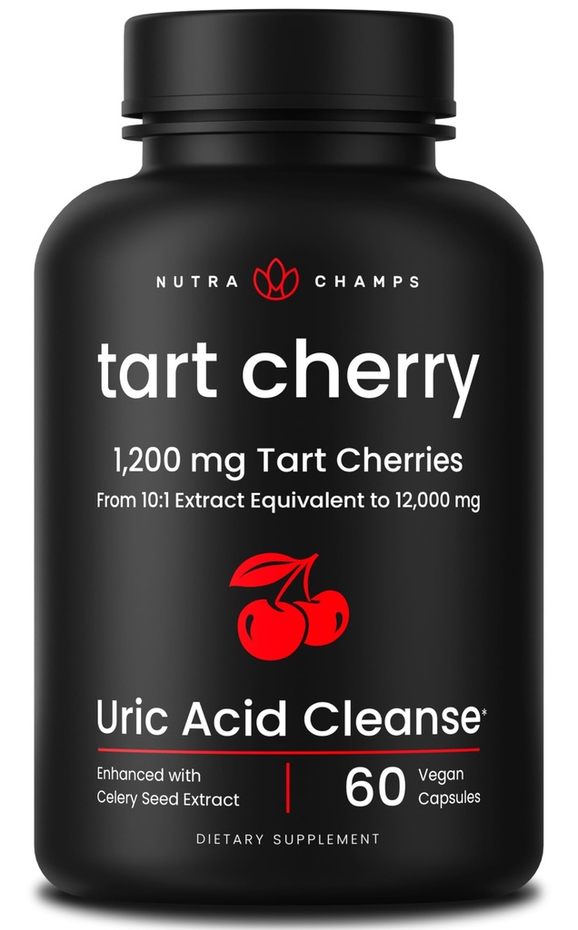 Estratto di ciliegia di Tart Organico 12.000mg - Fatto da Montmorency Tart Cherry Concentrate, Semi di Celery & Bilberry - Uric Acid Cleanse & Joint Support - Capsule Vegan