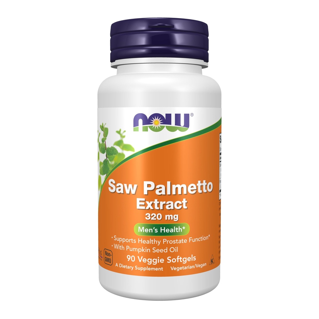 NOW integratori, estratto di Palmetto di sega 320 mg con olio di semi di zucca, salute degli uomini*, 90 molle di veg