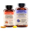 NaturalWise Curcumin Turmeric 2250mg & Flaxseed Oil 1200mg Omega 3 6 9 Softgels per Joint, Heart & Immune Support [1 & 2 Mese di alimentazione]
