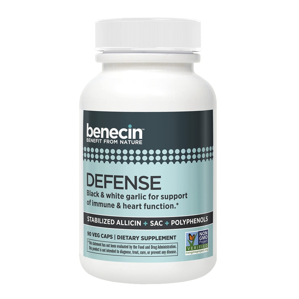 Benecin Defense 1500 mcg Allicin stabilizzato per capsula | Plus alti importi di SAC & Polyphenols da aglio nero | Potente supporto di Immune & funzione cardiaca (90 conte, 90, conteggio)
