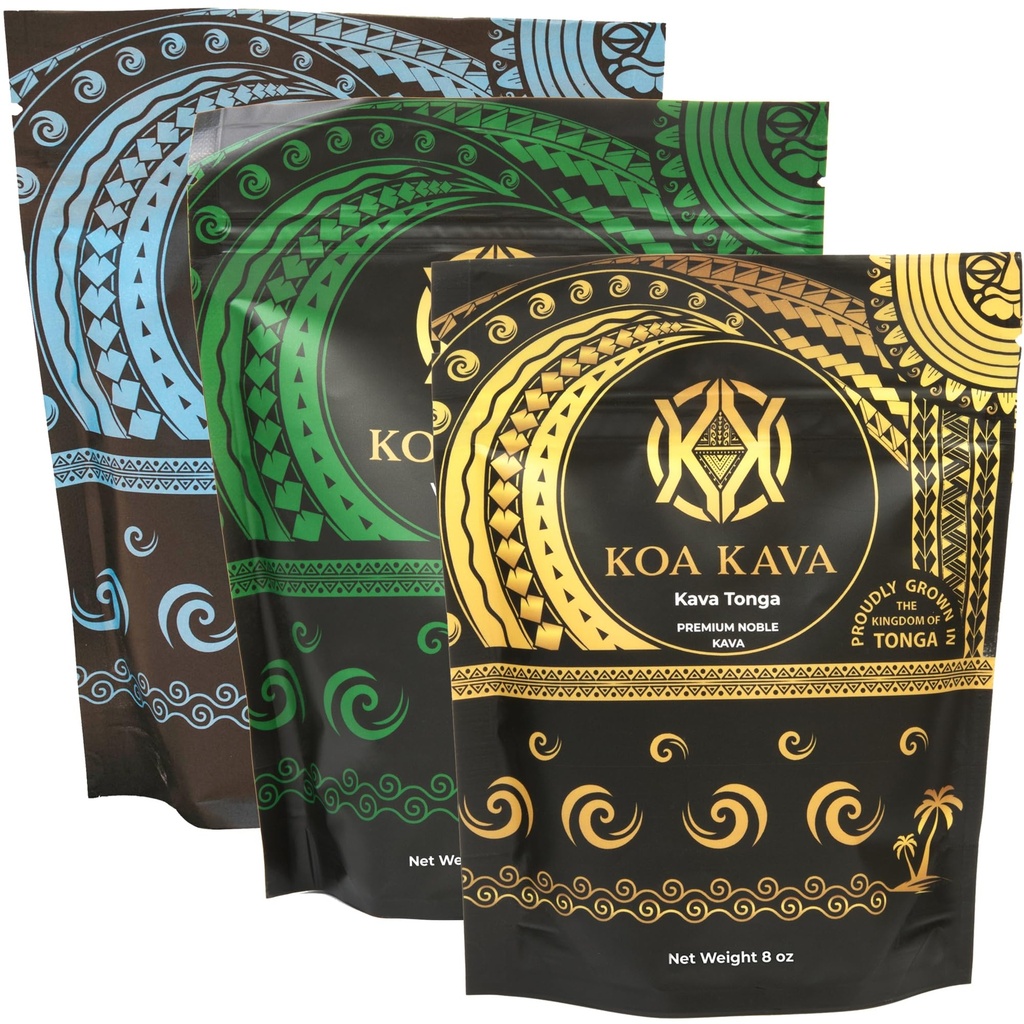 8 oz Koa Kava Bundle con Tongan Premium, Waka Fijian e polvere di radice di Vanuatu Waka Kava