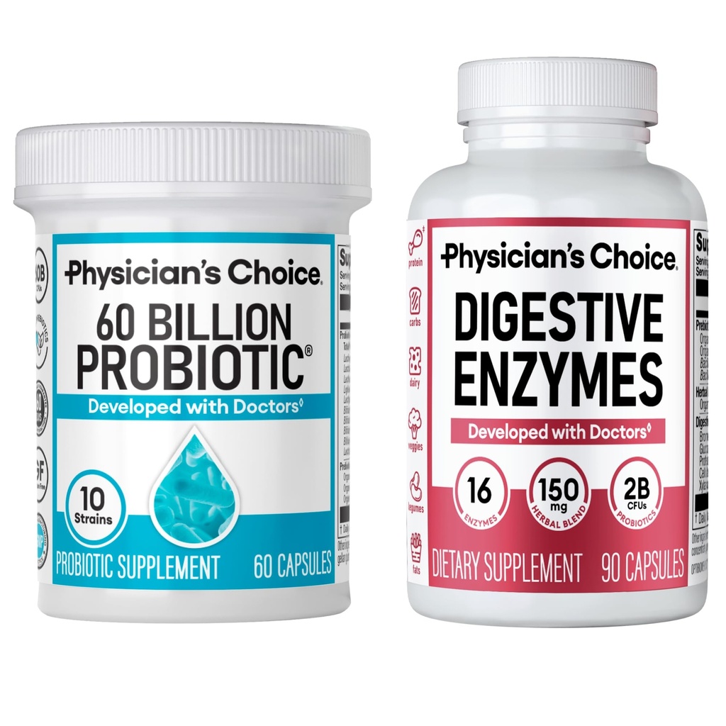 CHOICE del medico - Bundle ottimale per la salute del fegato: 60 miliardi di probiotici 60ct + enzimi digestivi 90ct per il comfort digestivo e il supporto immunitario