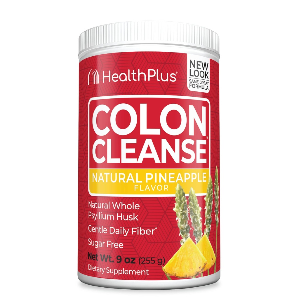 Health Plus Colon Cleanse Digestive Support | Nessun aroma artificiale | Fibra giornaliera per l'eliminazione della tossina per ridurre il Bloating | Psyllium Husk | Ananas Flavor | 9 once, 36 Servings