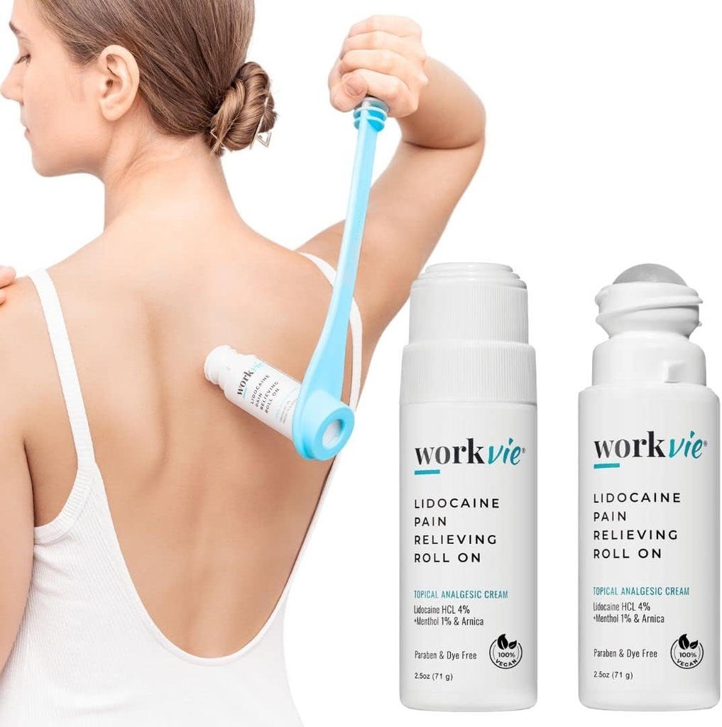 Rilievo del dolore della lidocaina Rotolo su 2 Pack & Easy Reach Applicator Tool – Veloce agisce lidocaina Topical massima resistenza con Arnica Montana & Aloe Vera per muscoli, giunti, schiena, collo e piedi