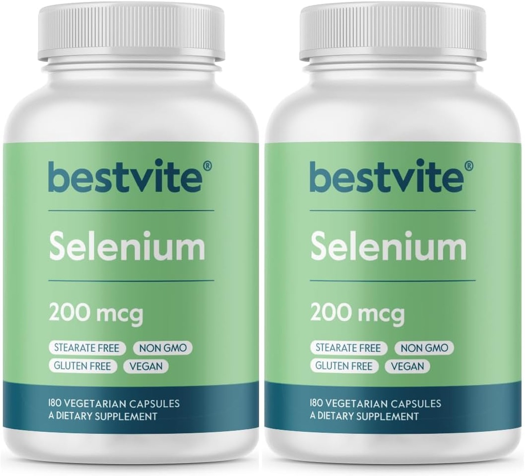 BESTVITE Selenium 200mcg (360 capsule vegetariane) (2-Pack) - No Stearates - Nessun agente di flusso - Vegan - Non OGM - Gluten Free