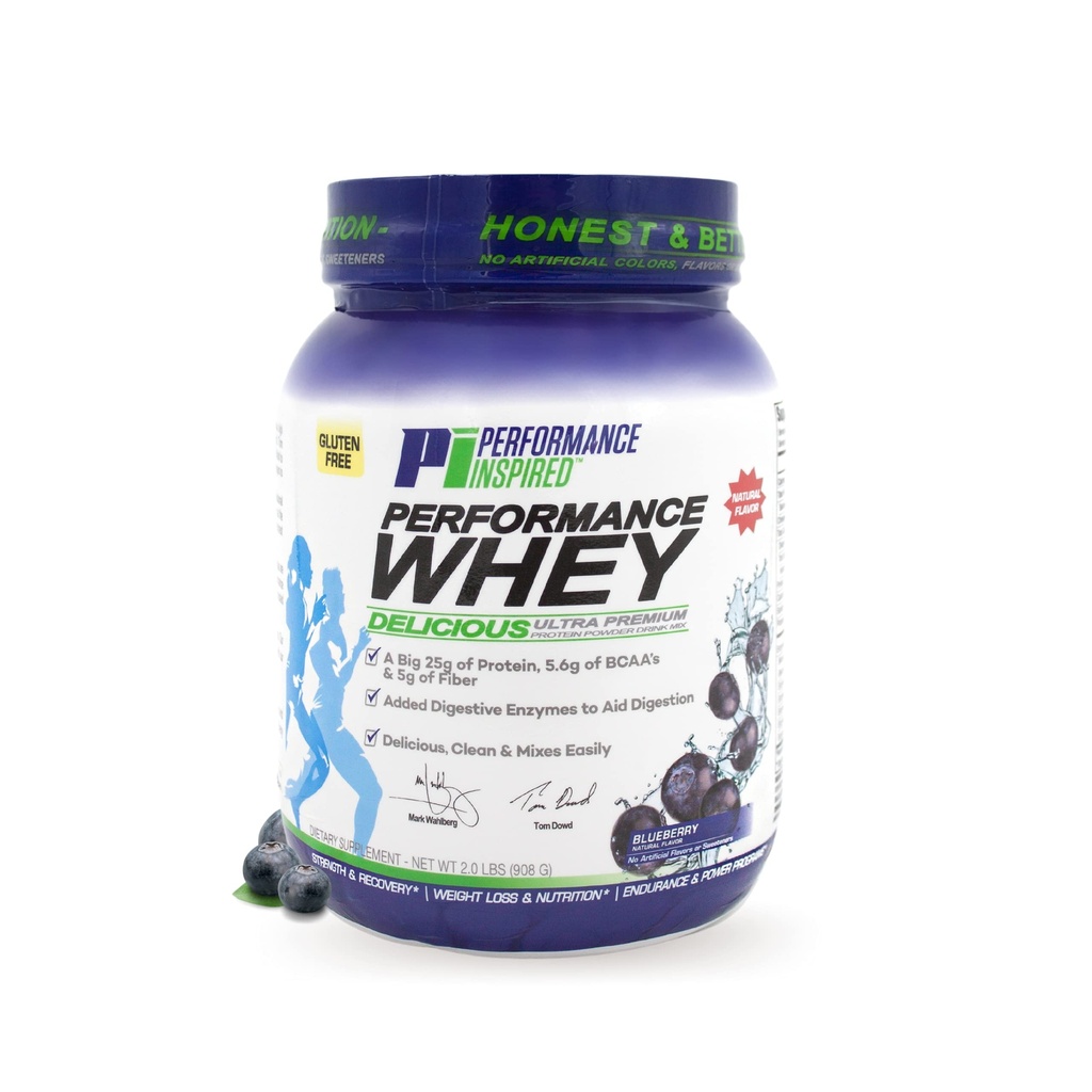 PERFORMANCE INSPIRED Nutrition WHEY Protein Powder – All Natural – 25G Protein – BCAAs – Enzimi digestivi – Fibra imballata – Mirtillo – 2lb