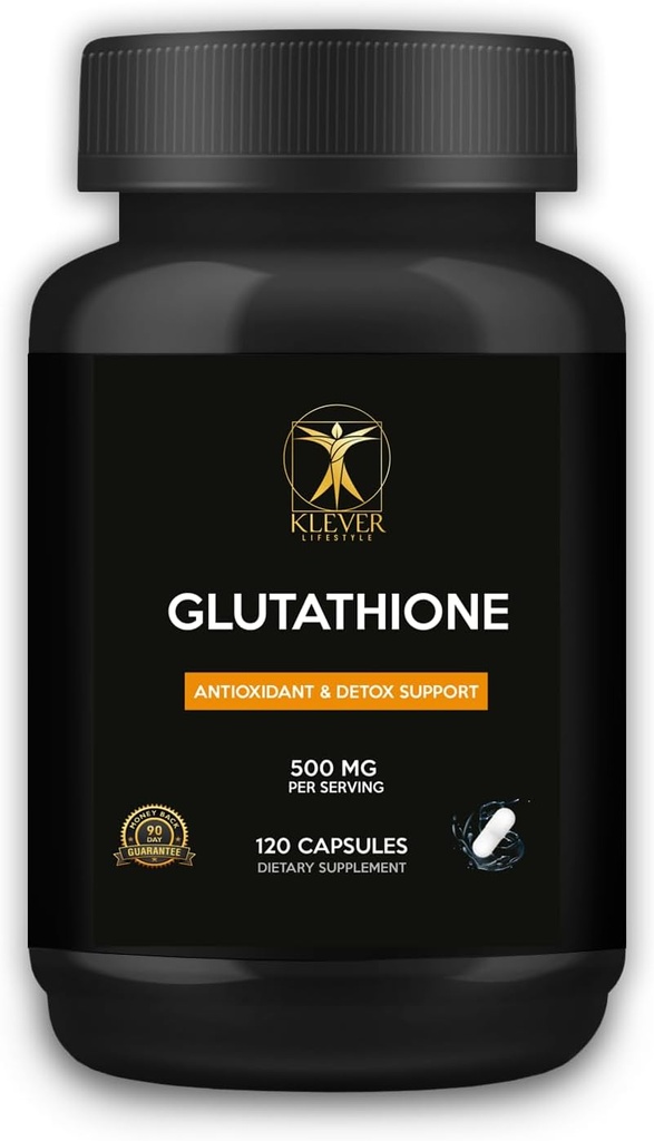 Klever Lifestyle | Glutathione | Supplemento antiossidante | Supporta la salute cellulare, la disintossicazione, la riparazione dei tessuti e la funzione immunitaria | 120 capsule | 500mg per Serving