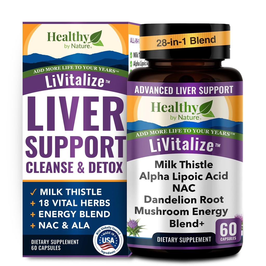 Detox e riparazione del fegato – 28-in-1 supporto del fegato - latte Thistle Dandelion NAC Alpha Lipoic Acid Artichoke & Reishi Chaga Turkey Tail Mushroom – Active Liver Health Supplement, 1540mg (60 capsule)
