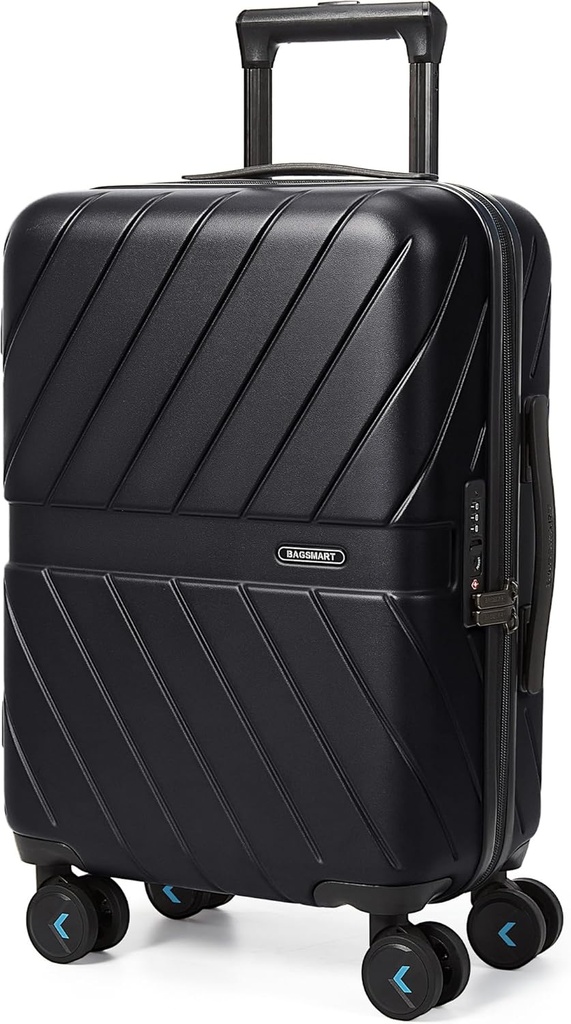 BAGSMART Carry su bagaglio 22x14x9 Airline approvato con serratura TSA, 1OO% Polycarbonate Hardside Bag con ruote Spinner, Durable Hard Shell Carry on Suitcase 20 pollici nero