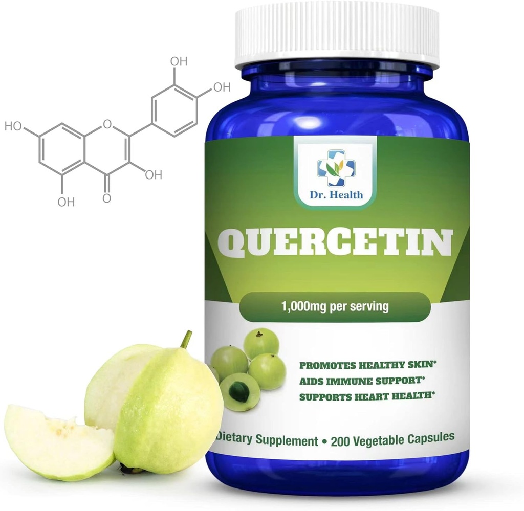 Quercetin 1000Mg 200 capsule vegetariane Integratore alimentare (non OGM, senza glutine) Bioflavonoidi naturali supporta la salute cardiovascolare, la salute respiratoria, l'immunità di supporto e l'invecchiamento sano made in USA