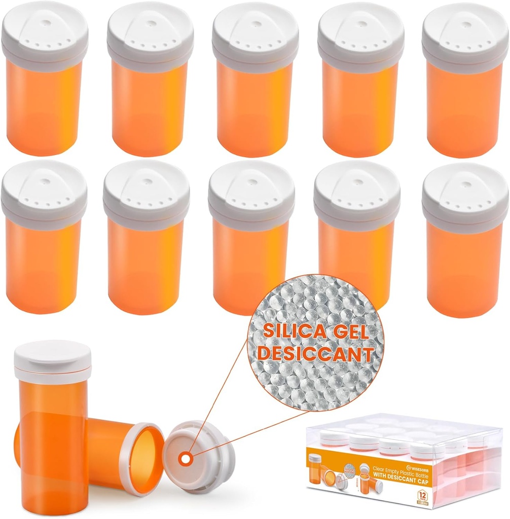 Bottiglia di Pillola con tappo Desiccant, Bottiglia di Medicina, Bottiglie di Pillola Vuoto con Caps, Bottiglie di Pillola Vuoto (6 Dram, 12 Pack)