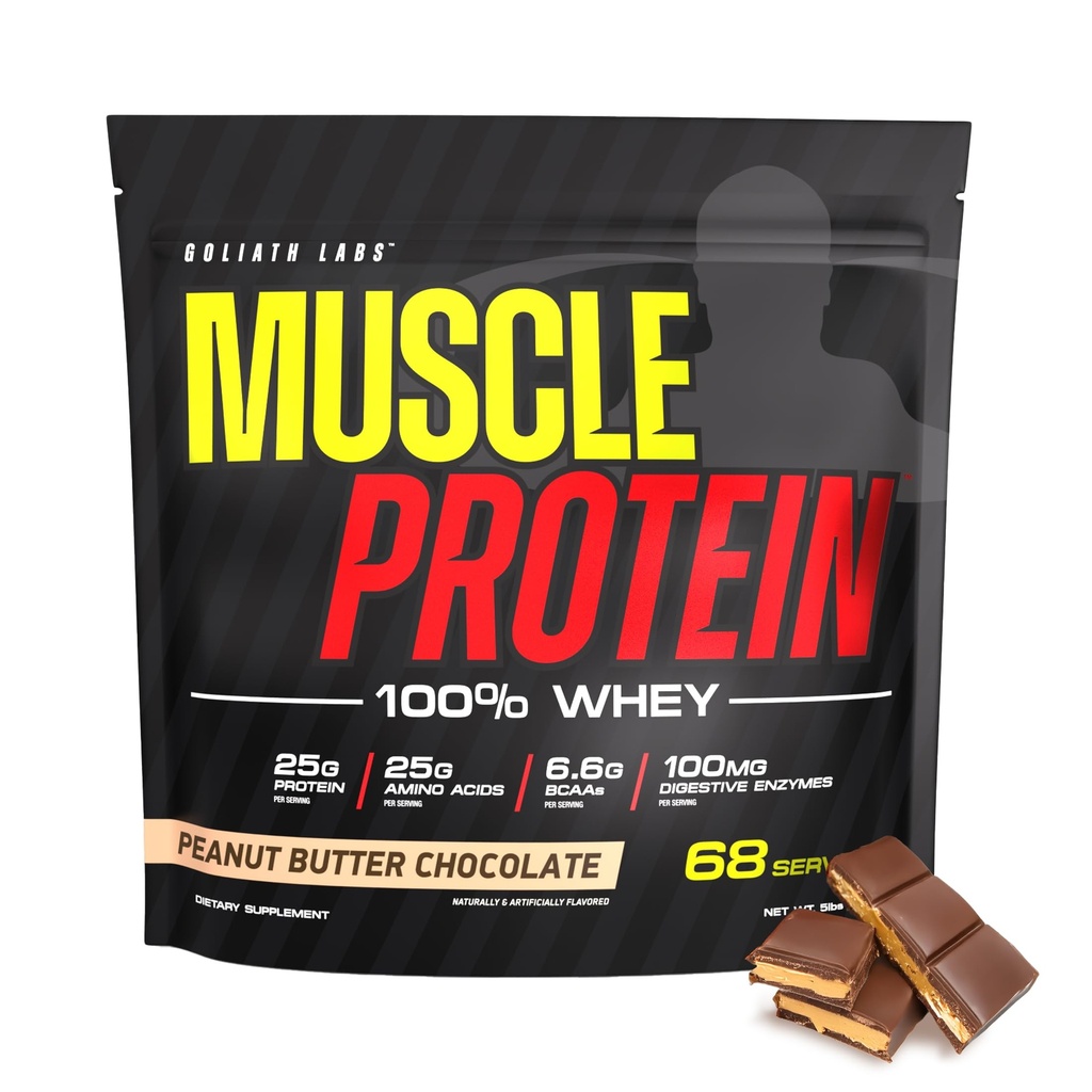 COLOSSAL LABS Muscle Protein Whey Powder [5 lbs/Pack of 1]– Filtro a freddo, 25g Proteine Pure, 6.6g BCAA (Packaging May Vary) (5 Pound (Pack of 1), Cioccolato di burro di arachidi)