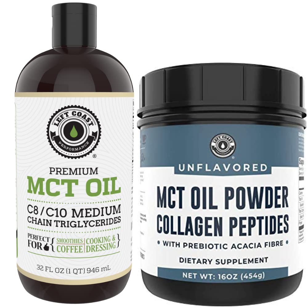 Prestazioni della Costa sinistra 32oz Olio MCT Premium e 16oz Polvere non aromatizzata MCT + Collagen