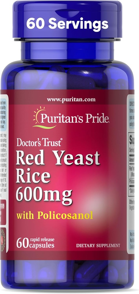 Puritans Pride Doctors Trust® Red Yeast Rice 60mg con Policosanol, Integratore alimentare, 60 capsule di rilascio rapido