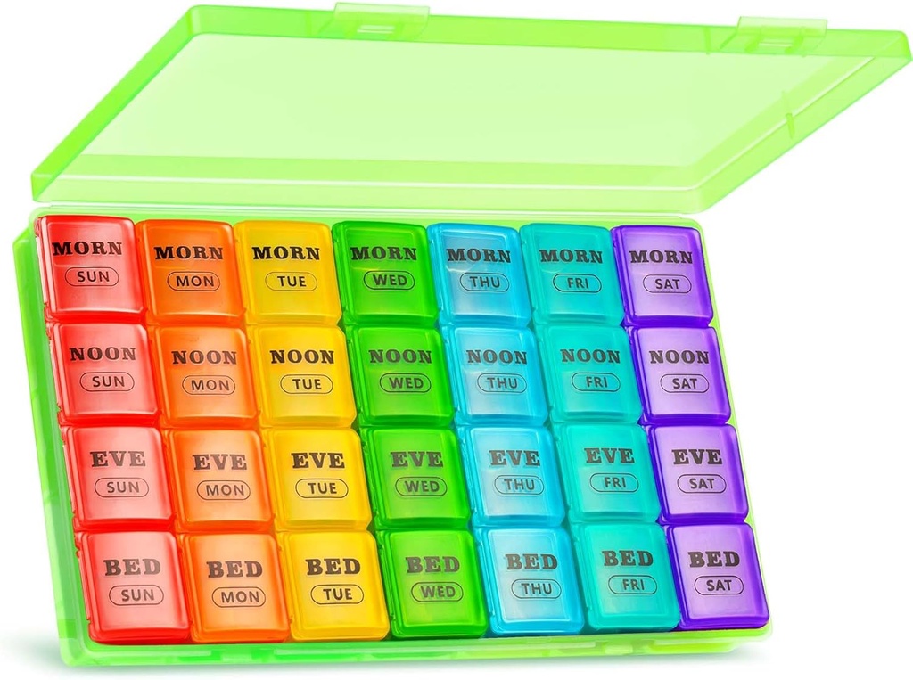 XL Large Weekly Pill Organizer 4 volte al giorno, 7-Day Pill Boxs and Organizer AM PM, Big Compartments Pill Case, Organizzatore mensile 28 giorni Dispenser per olio di pesce