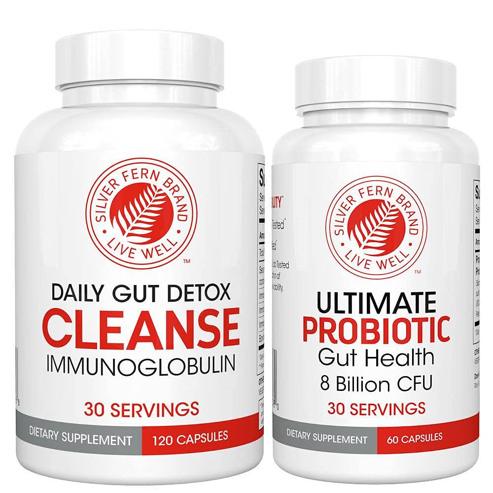 Silver Fern Gut Rehab Kit - 30 giorni di alimentazione - Cleanse Daily (1 bottiglia = 120 capsule) & Ultimate Probiotic (1 bottiglia = 60 capsule) - Immunoglobulins & Spore Forming Probiotics