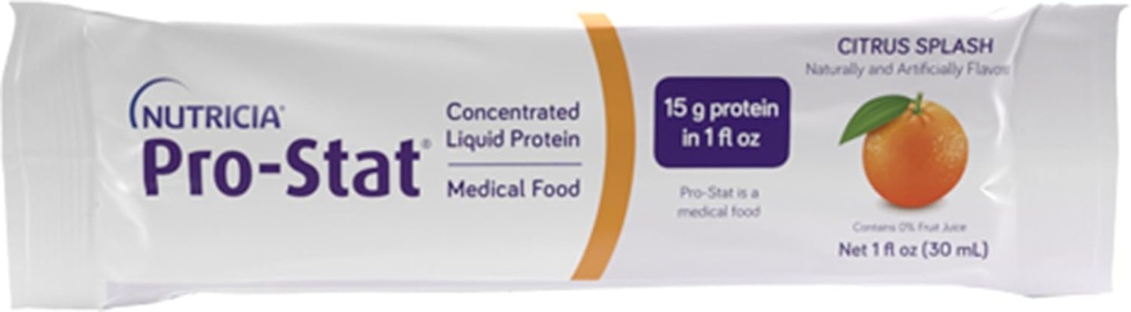 Nutricia Pro-Stat Sugar Free Citrus Splash - 1 oz Packets, Confezione da 96 - High-Protein, Ready-to-Drink Medical Food for Wound Care, Muscle Loss, and Malnutrition Management