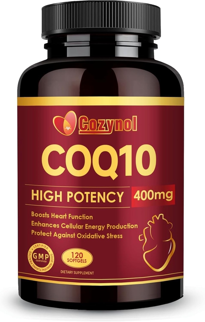 CoQ10 400mg Softgels con Omega 3 & PQQ, potente antiossidante per la salute del cuore e la produzione di energia, 120 Conte