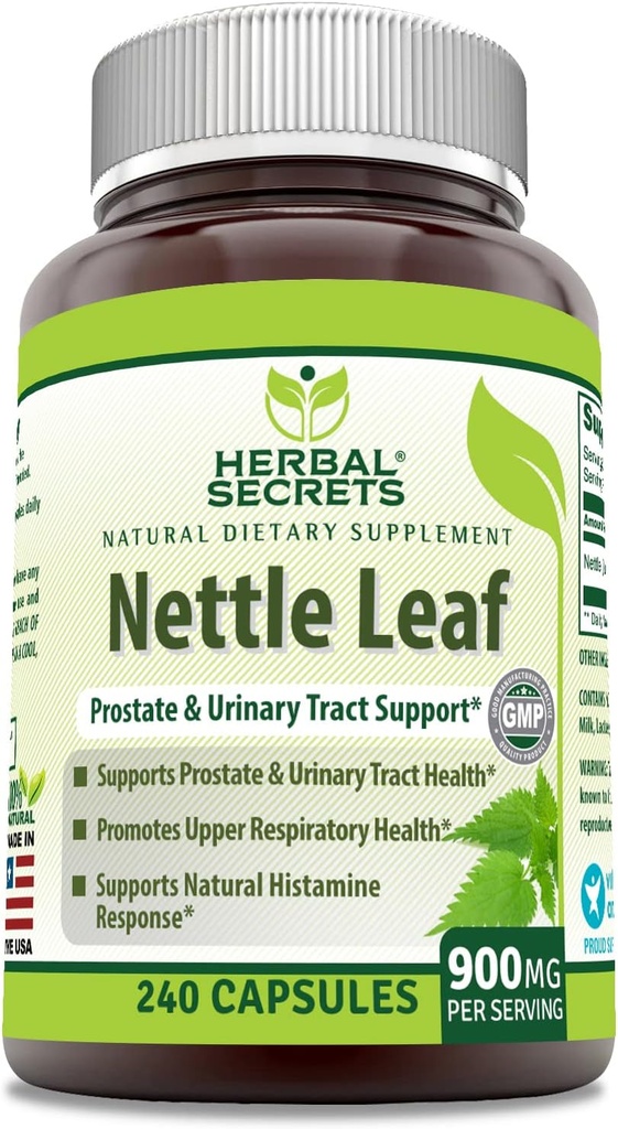 Herbal Secrets Nettle Leaf 900 Mg Per Serving 240 Capsule Supplemento - Supporta il tratto urinario e la prostata - Supporta la salute respiratoria superiore