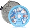 Organizzatore di pillole settimanali INVODA 7 scomparti scatola di pillole rotanti per il quotidiano di farmaci e vitamine - il caso di pillole di viaggio portatile Pesce olio completa l'organizzatore di vitamine (Blue+Bag)