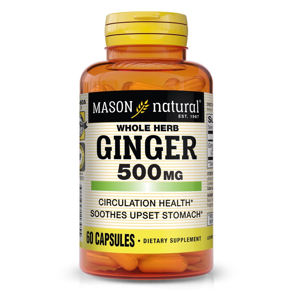 MASON NATURAL intero Herb Ginger 500 mg, 2 mesi di fornitura, naturale supplemento di erbe, 60 capsule