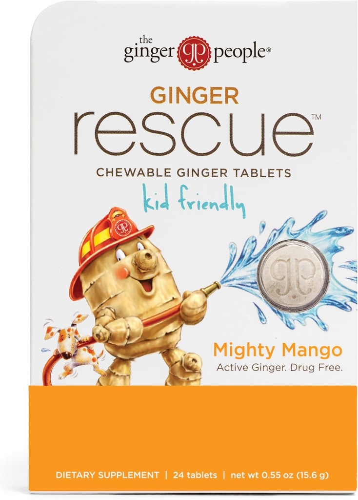 Il Ginger People Ginger Rescue® Chewable Tablets Drug Free Digestive Health, 5.5 oz Chewable Tablets, Mighty Mango Flavor, Kid Friendly, 0.55 Oz, 24 Count (Pack of 1)