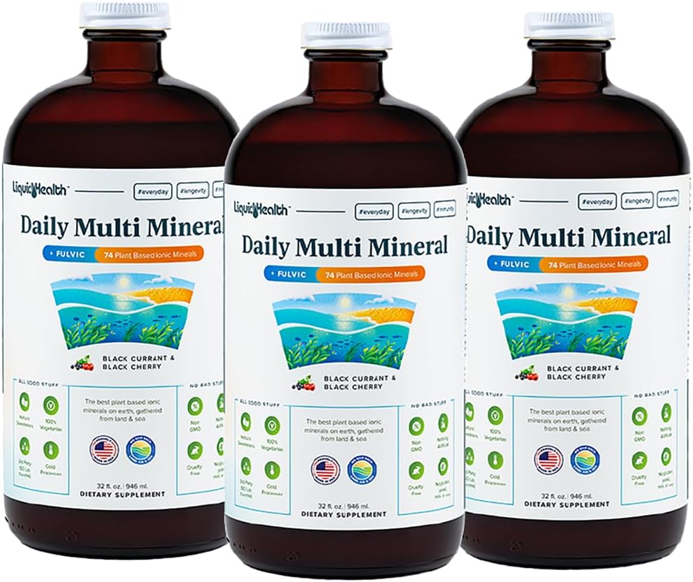 LIQUIDHEALTH Integratore Multi Minerale giornaliero con Acido Fulvico, Trace Ocean Minerali Ionica a base vegetale - Supporto Immune, Energia, Salute Gut, Detox - Made in USA, Vegetariano (3 Pack)