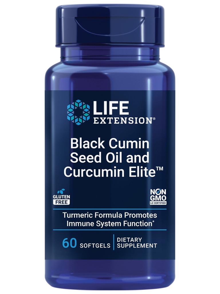 Estensione di vita Nero Cumin Seed olio e Curcumin Elite, Cumin nero, Estratto di curcuma, Supporto per la salute immunitaria, alta biodisponibilità, Salute completa, Senza glutine, Non-GMO, 60 softgels