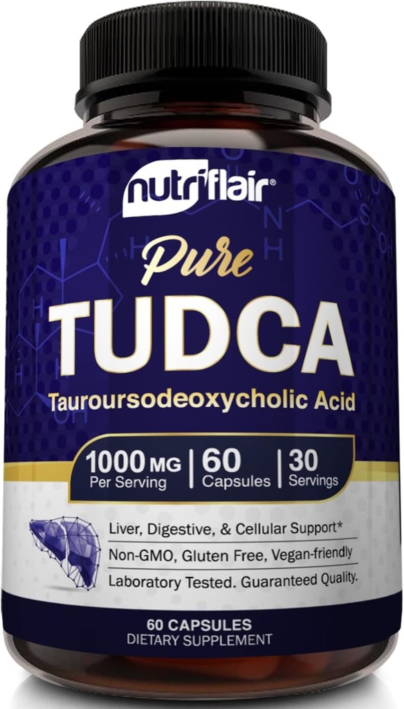 NutriFlair Pure TUDCA 1000mg - Premium Tauroursodeoxycholic Acid Bile Salts, Detox & Cleanse, Non-GMO, Gluten-Free. Liver, Kidney & Gallbladder Support- Made in USA, 60 Capsule