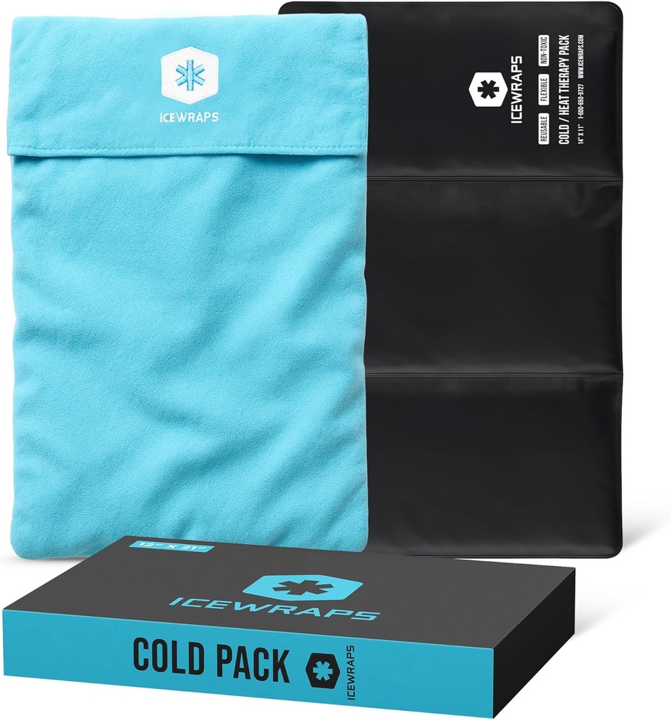 ICEWRAPS 12"x21" Pacchetto di ghiaccio riutilizzabile extra grande con copertura in tessuto morbido - Pacchetti di ghiaccio di argilla di terapia a freddo flessibili multiuso per il rigonfiamento del ginocchio e posteriore, e Rilievo cronico del dolore, Cold Pack regolabile