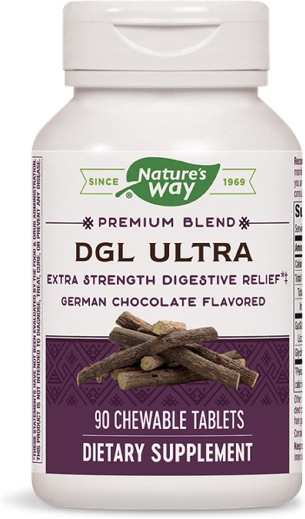 Via Natura DGL ULTRA 10:1 Extra Forza, 75 mg per porzione, Cioccolato tedesco aromatizzato, 90 Masticabili, Confezione da 2 (Packaging May Vary)