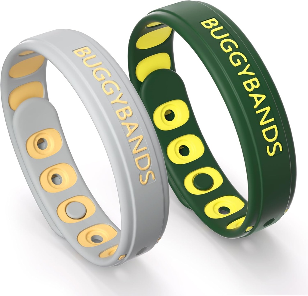 Bracciali a repellente di zanzara, 2 gruppi di polso respinti in silicone Pack, bande da polso senza DEET-Free per adulti e bambini per uso esterno (Dark Green&Gray)