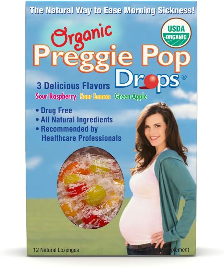 Gocce di preggie organiche | 12 gocce Ogni | Mattina Malattia durante la gravidanza | Sicuro per mamma incinta & Baby | Gluten Free | 3 aromi: Limone, lampone e mela verde