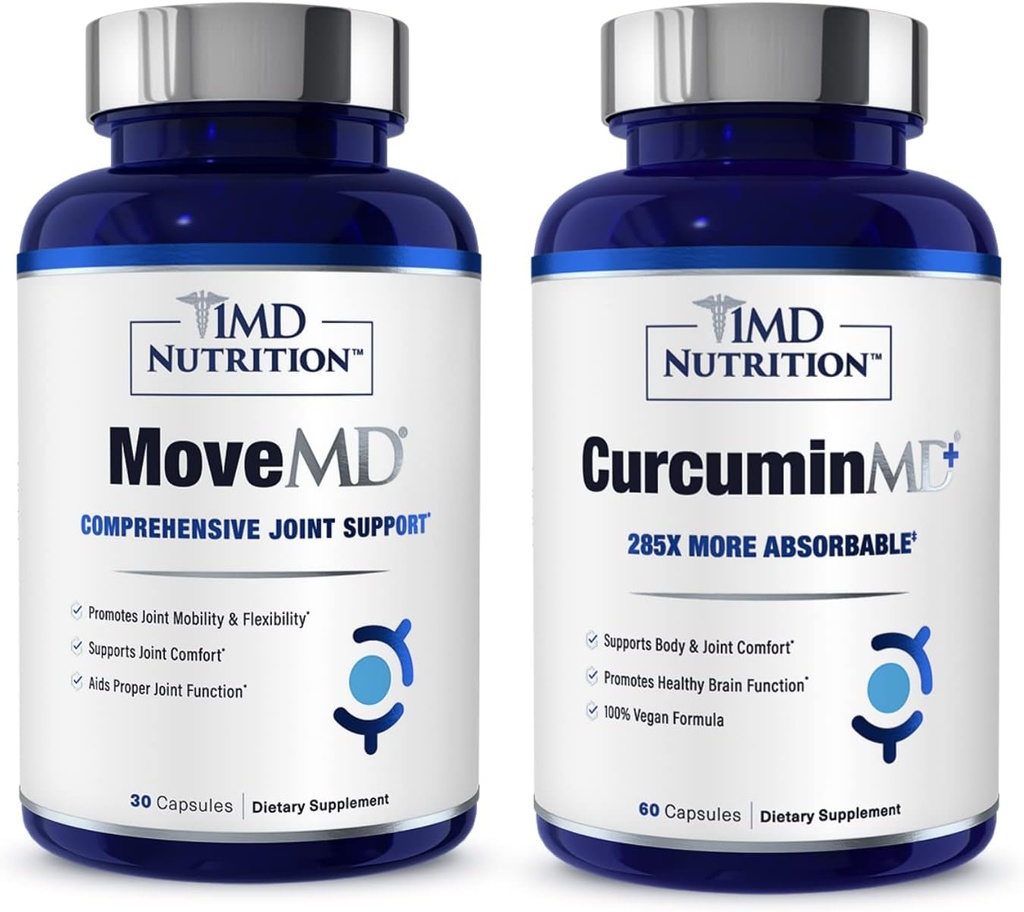 1MD Nutrition MoveMD & CurcuminMD Plus Bundle | Dottore formulato con collagene, curcumina e Boswellia Serrata | Integratore di salute comune