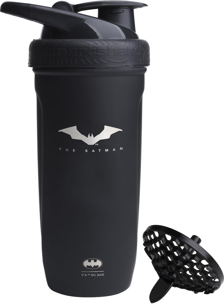 Smartshake DC COMICS rinforzare la bottiglia del frullatore di proteine dell'acciaio inossidabile 900 ml | 30 oz - Leakproof Screw-on Lid - BPA Free – Unisex - Non isolato - Batman