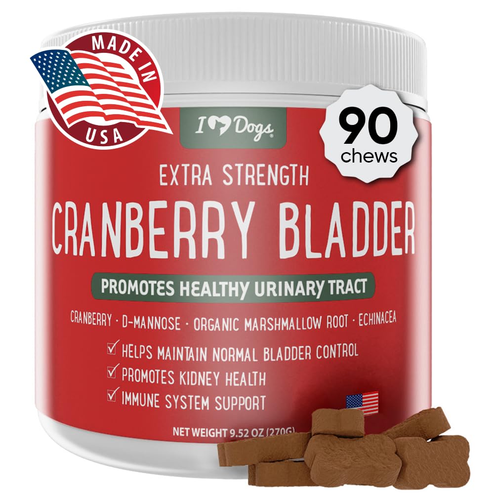 iHeartDogs Extra Strength Urinary, Bladder, & Kidney Support for Dogs – Mirtillo, D-Mannose & Echinacea Aiuta a mantenere la salute del tratto urinario, rafforza il Weak & Incontinent Bladder