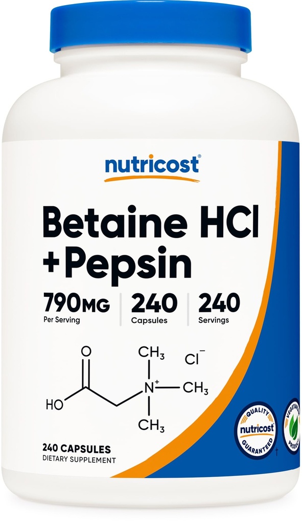 Nutricost Betaine HCl + Pepsin 790mg, 240 Capsule - Vegetariano & OGM Free