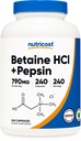 Nutricost Betaine HCl + Pepsin 790mg, 240 Capsule - Vegetariano & OGM Free