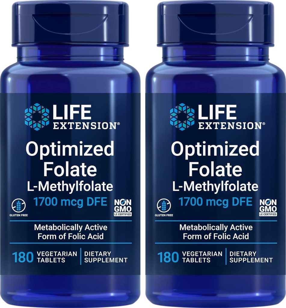 Estensione della vita Folato ottimizzato (L-metilfolato) 1700 mcg DFE, 180 compresse di Veg (Pack of 2)