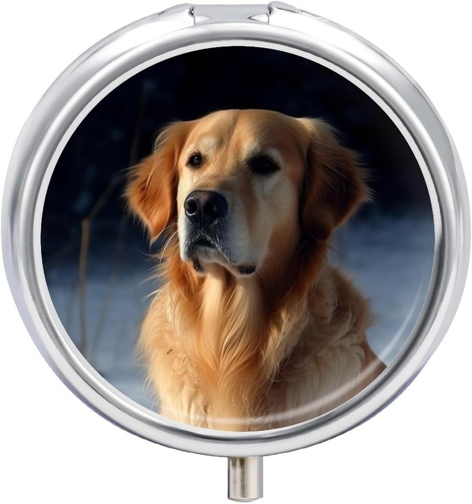 Golden Retriever Pill Case 3 Compartment Portable Pill Box Daily Round Pill Organizer per Pocket Purse Daily Medicine Container per mantenere le vitamine Fish Oil Travel Gifts