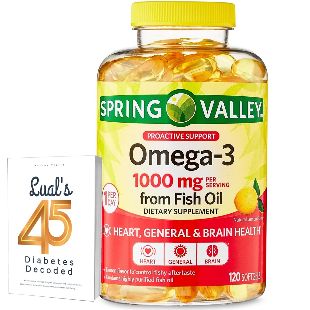 Omega-3 da Fish Oil Heart General & Brain Health Integratore alimentare Softgels, 1000 mg, 120 Conte Bundle con Luall 45 Diabete Decoded