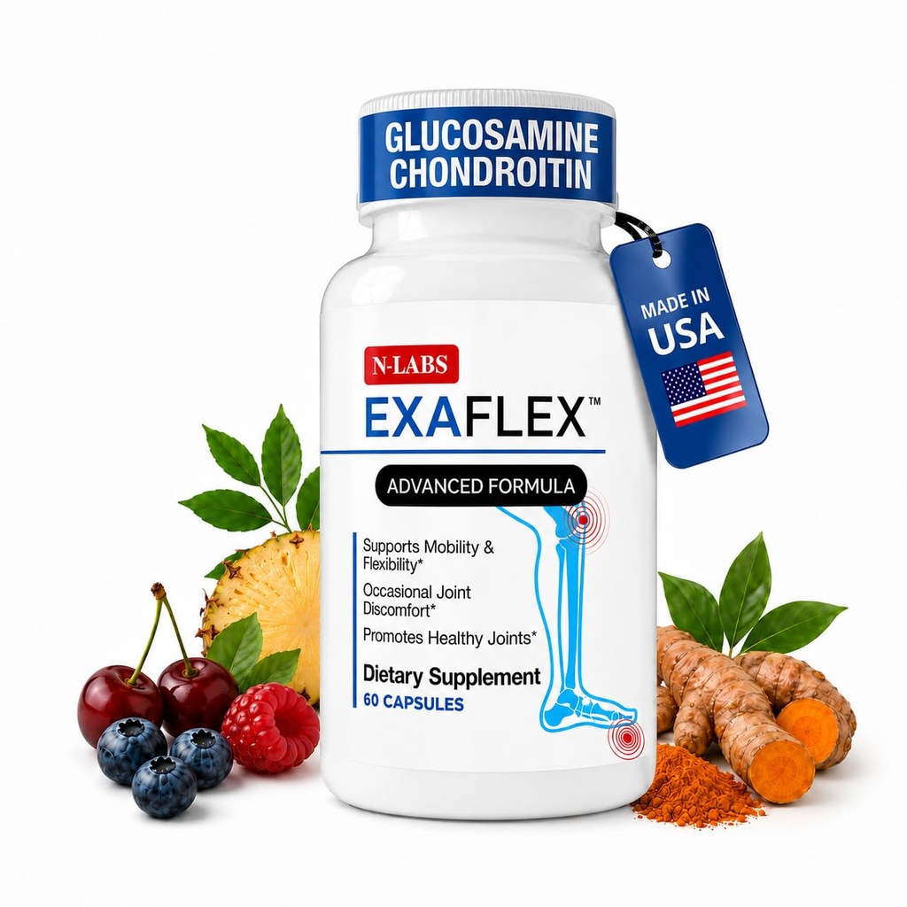 N-Labs ExaFlex Glucosamine Chondroitin MSM, Bromelain Capsule - Integratori congiunti per Uomini e Donne con Estratto di Boswellia, Turmerico e Quercetina - Supporta la salute comune - Made in USA - 60 Capsule