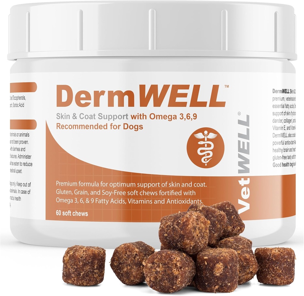 VetWELL Omega 3 Supplemento per cani con olio di Krill antartico, astaxantina, Omega 3 6 9, EPA, DHA per pelle e cappotto incredibili (60 conteggio)