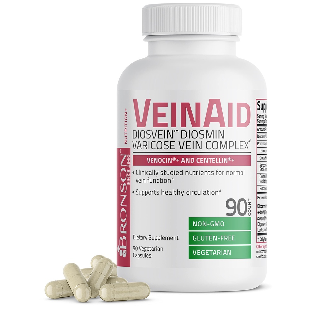 Bronson VeinAid Diosmin 1000mg DiosVein Varicose Vein Complex con Venocin & Centellin, 90 capsule vegetariane
