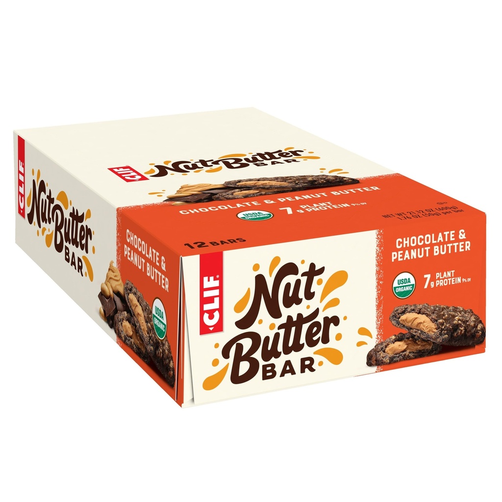 Clif Bar - Nut Butter Bar - Snack Bar Biologici - Burro di arachidi al cioccolato - Organic - Proteine vegetali - Non OGM (1.76 Ounce Protein Snack Bars, 12 Count)