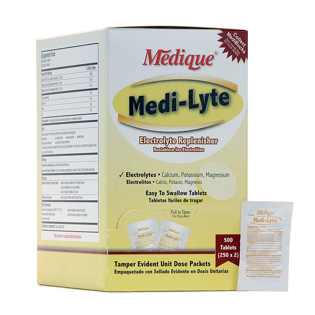 Medico Medi-Lyte Electrolyte Replenisher, Fast Relief da Calore, Stress, Fatigue, e Cramping muscolare, Facile da ingoiare Tablet, 500 compresse (250 x 2)