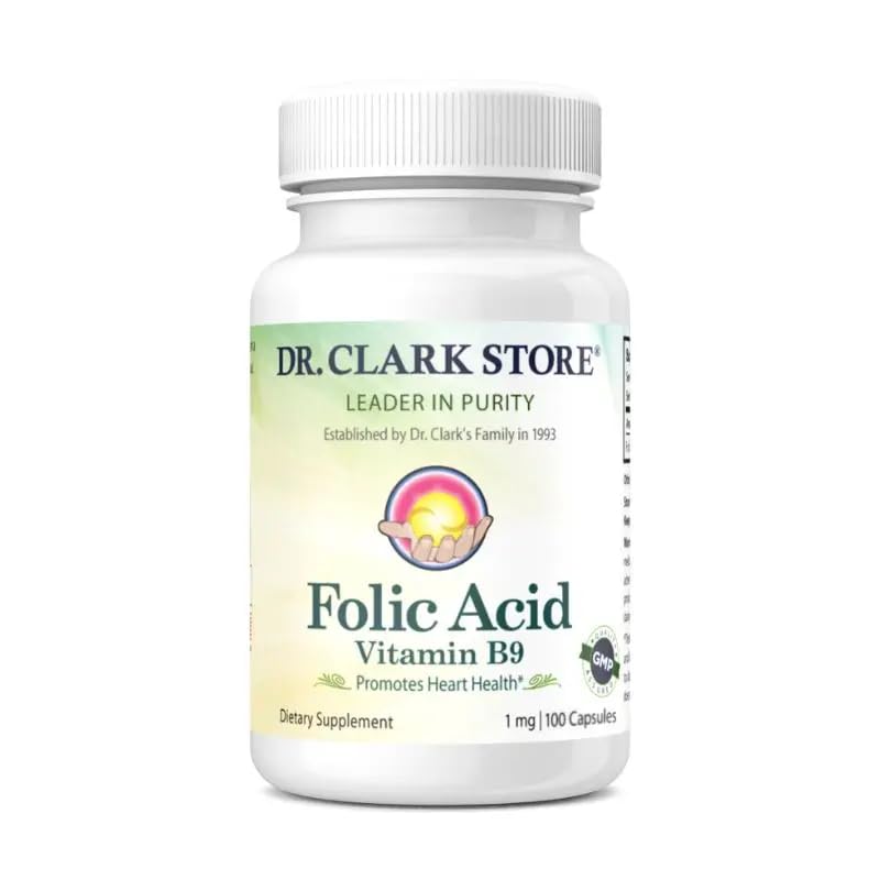 Dr. Clark Folic Acid (Vitamin B9) Supplemento – 1mg, 100 capsule Gelatin, vitamina B essenziale per la salute quotidiana
