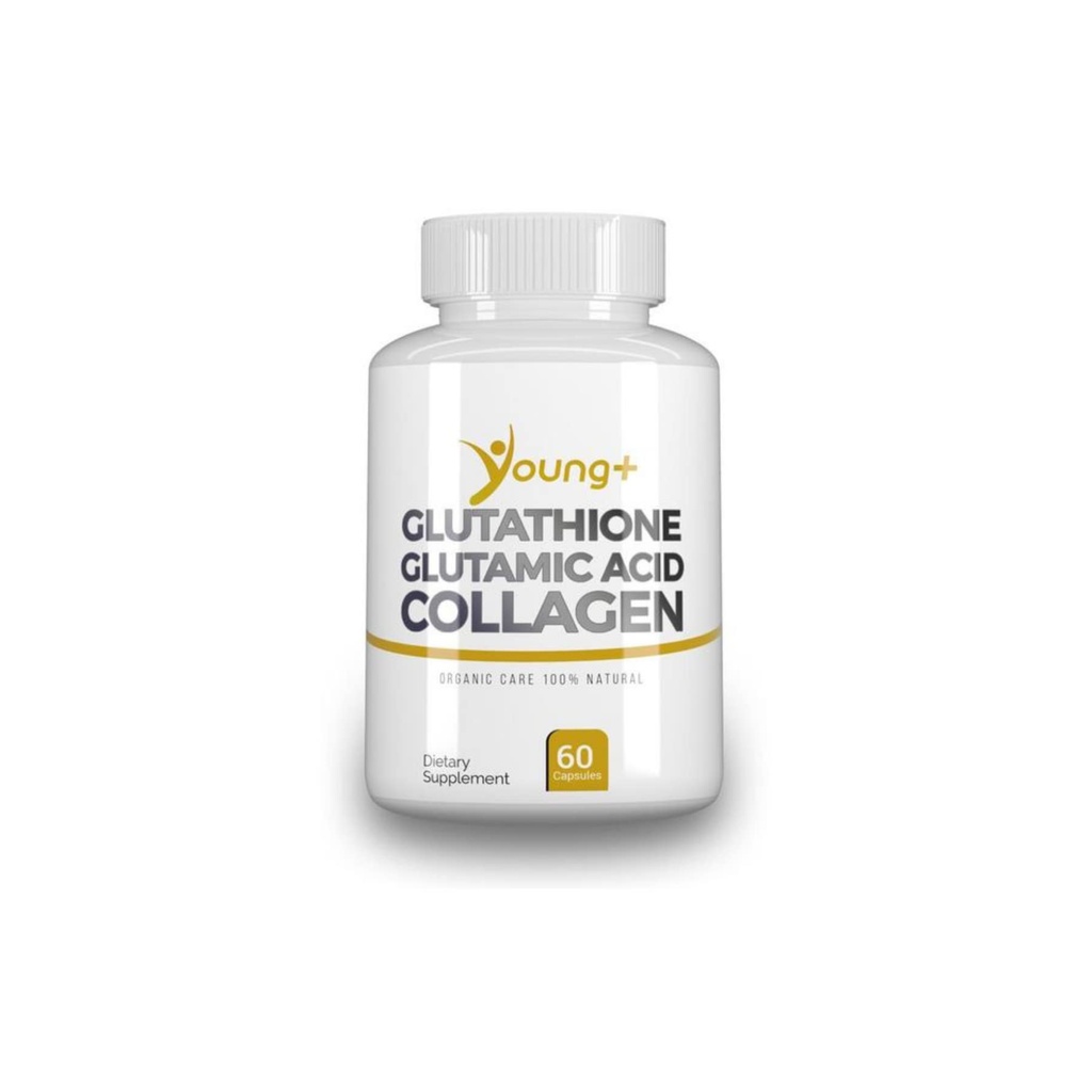 Young+ Glutathione, acido glutammico e collagene. Supplemento antiossidante - 1000mg, 60 capsule